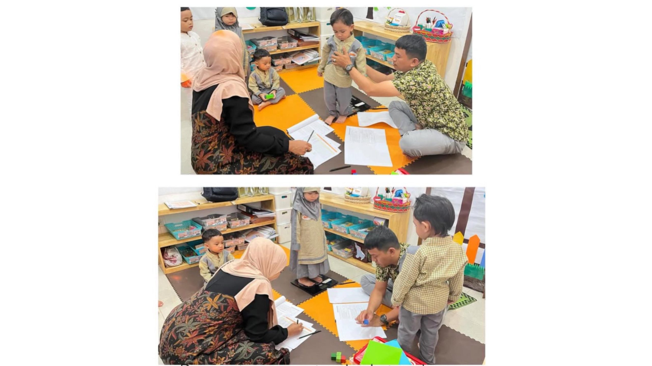 pihak puskesmas sedang memeriksa tumbuh kembang anak alumna