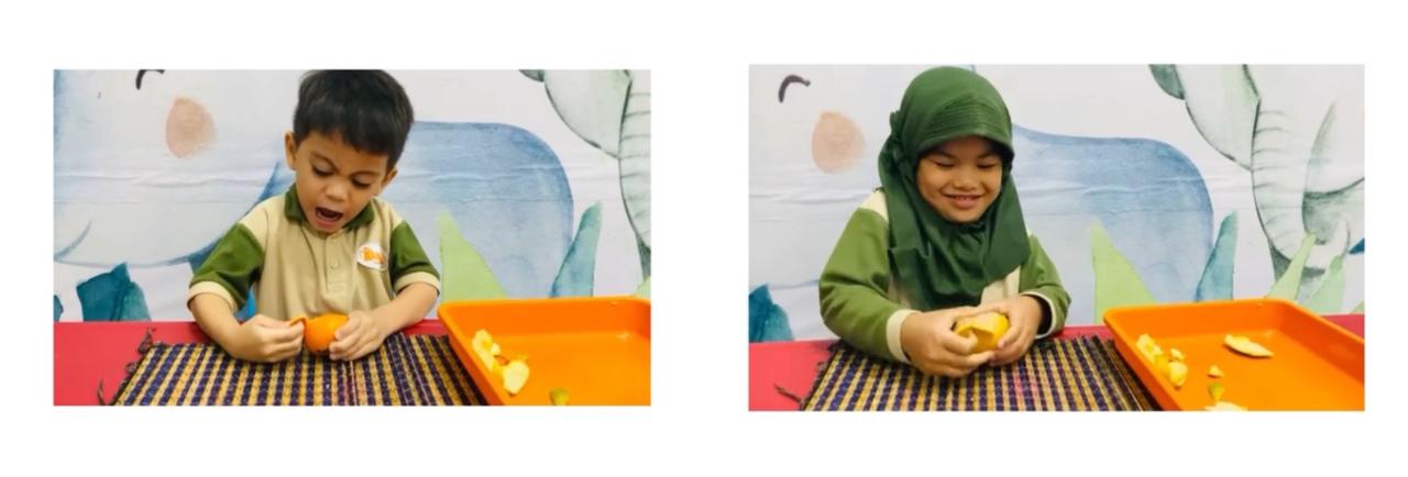 anak mengupas kulit jeruk